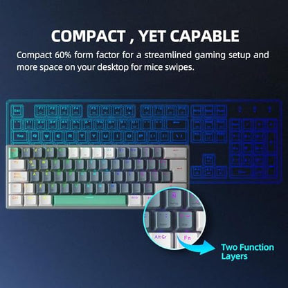 Machenike K500A-B61W 60% Mechanical Wireless Gaming Keyboard, 61 Keys Ultra-Compact Hot Swappable Linear Brown Switch, Dynamic RGB Backlit, Anti-Ghosting, Double-Shot PBT Keycaps, Win/Mac, White - color: White, size: Brown Switch