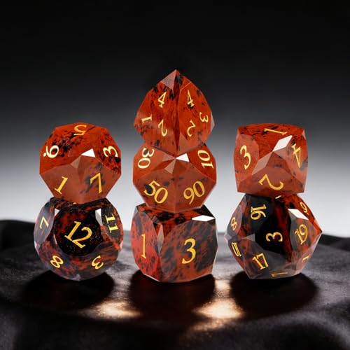 Unique Gemstone Dice Set 7PCS, Handmade Natural Stone Polyhedral DND Dice with Premium Gift Case for Board Game Lovers Birthday Gift - color: Zs-hh