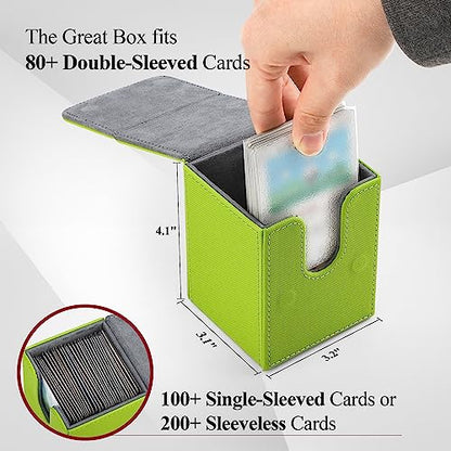 Card Deck Box for MTG Card Storage Box Holds 100 Plus Single Sleeved Cards, Microfiber Lining and Leather Card Box Compatible with Trading Card Games TCG, Yugioh Cards, etc. (Green) - color: Green
