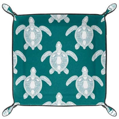 Dice Trays Turtles Holder Storage Box for Dice Games Like RPG DND, Leather Dice Holder Portable Folding Rolling Dice Tray, 16x16cm - color: Multi 2
