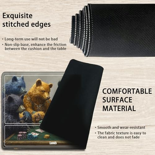 MTG Playmat with Zones, TCG Card Game Play Mat with Stitched Edges, Non-Slip Rubber Base Gaming Desk Mat, Smooth Surface 24 x 14 Inch, Bears Play Poker - color: Bears Play Poker, size: Zone 1