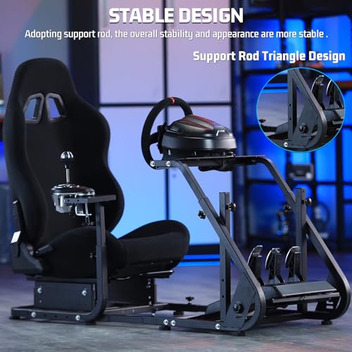 Marada Racing Simulator Cockpit with Black Seat Fit for Fanatec,for PXN,for Thrustmaster,for Logitech G29 G27,Adjustable Stable Monitor Mounting Frame with Gear Shifter Mount,Pedal & Wheel Not Include