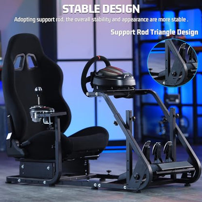 Marada Racing Simulator Cockpit with Black Seat Fit for Fanatec,for PXN,for Thrustmaster,for Logitech G29 G27,Adjustable Stable Monitor Mounting Frame with Gear Shifter Mount,Pedal & Wheel Not Include