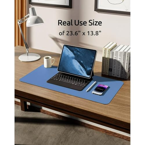 Desk Pad, Leather Non-Slip Laptop Computer Desk Keyboard Mat, Table Protector Blotter Mat, Large Mouse Pad (24" x 12")-Blue - color: Blue