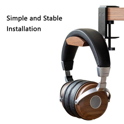 Headphone Holder with 6cm Wide Walnut Headrest,Adjustable Clamp-on Headset Stand Desk Headset Holder for Over Ear and Gaming