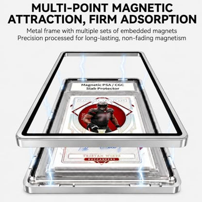 PSA Slab Case with 9-Point Secure Lock, Aluminum Alloy Graded Card Case, Magnetic UV Protection Slab Protector Fits 35PT PSA, CGC, CSG Cards, Professional Display Frame for Sports Cards (silver) - color: silver