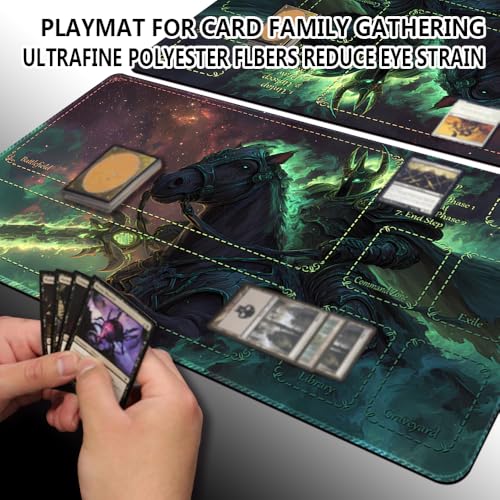 MTG Playmats(Stitched) 14x24in Compatible for OCG CCG RPG TCG Playmats with Card Zones Storage Bag (Apocalypse Knight-with Zone) - color: Apocalypse Knight-with Zone