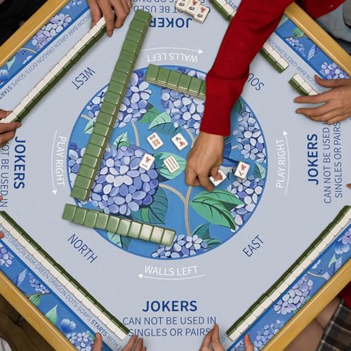 Tegeme Mahjong Mat Flower, Birds 31.5" X 31.5" Anti Slip Game Table Cover | Noise Reduction for Quiet Play, Chinoiserie Floral Design, Non Slip Backing Secures Mat, For Mah Jong Card Tile Games - size: 31.5" X 31.5", style: Flower, Birds