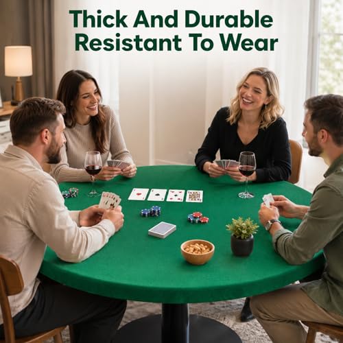 Green 36 Inch Felt Card Game Tablecover Round 36in to 48in Tablecloth Poker Table Cover Elastic Table Mat Fitted Bridge Card Mahjong Dominoes and Casino Game Night Topper Cloth Protecto