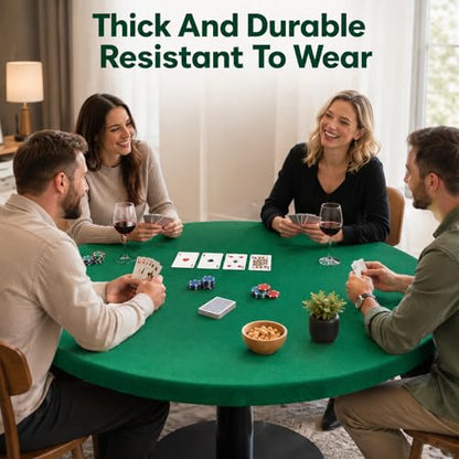 Green 36 Inch Felt Card Game Tablecover Round 36in to 48in Tablecloth Poker Table Cover Elastic Table Mat Fitted Bridge Card Mahjong Dominoes and Casino Game Night Topper Cloth Protecto