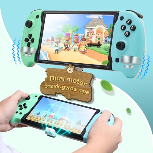 ECHZOVE Upgrade Nintendo Switch OLED Controller Grip - Ergonomic Animal Crossing Style Controller with Joystick, NFC, Turbo, Six-Axis Gyro, Dual Vibration, Wake-Up & Card Slots - color: Animalcrossing
