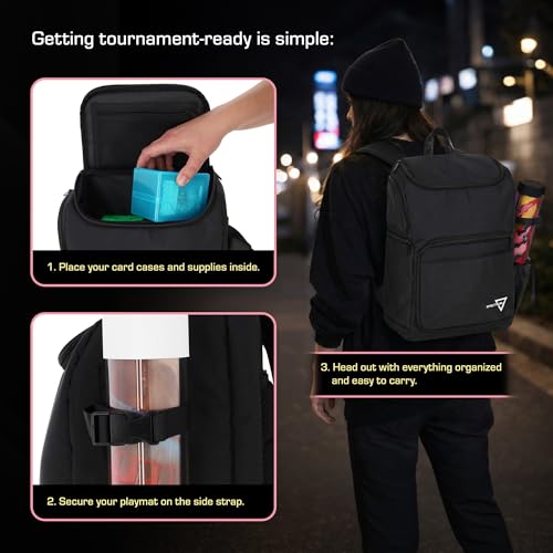 BCW Spectrum TCG Backpack | Holds 7–9 Prism Deck Cases | Configurable Storage for Cards & Gear | Playmat Strap & Side Pocket | Durable & Travel-Friendly Design | Black - color: Black