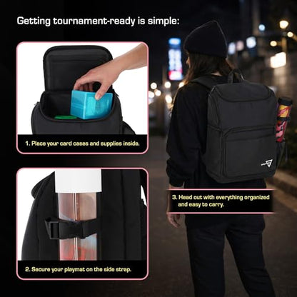 BCW Spectrum TCG Backpack | Holds 7–9 Prism Deck Cases | Configurable Storage for Cards & Gear | Playmat Strap & Side Pocket | Durable & Travel-Friendly Design | Black - color: Black