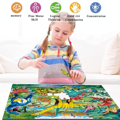 100 Piece Puzzles for Kids Ages 4-6 6-8 8-10, Educational Dinosaur Toys | 100 Piece Dinosaur Learning Educational Jigsaw Puzzles, Kids Puzzles Ages 5-8 Gifts for Girls Boys - Every Piece is Unique - color: Dinosaur World 2
