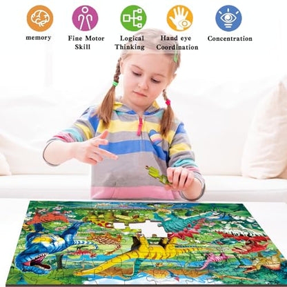 100 Piece Puzzles for Kids Ages 4-6 6-8 8-10, Educational Dinosaur Toys | 100 Piece Dinosaur Learning Educational Jigsaw Puzzles, Kids Puzzles Ages 5-8 Gifts for Girls Boys - Every Piece is Unique - color: Dinosaur World 2