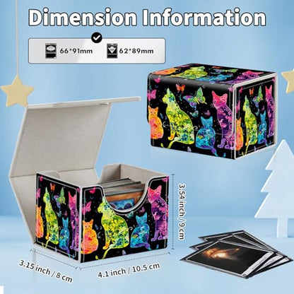 for MTG Commander Deck Box,Card Deck Box for Trading Yugioh MTG,Fits 100 Double Sleeved Cards,PU Leather Strong Magnet Case for Magic Commander TCG CCG,Glitter Cat - color: Glitter Cat