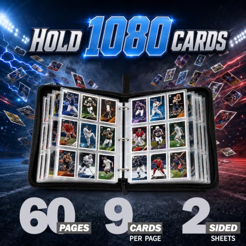 Football Card Binder 1080 Pockets, Ultimate Trading Card Ablums with 60 Page Removable Sleeves to Organize and Protect Your Sports Cards Like a Pro - color: Football A