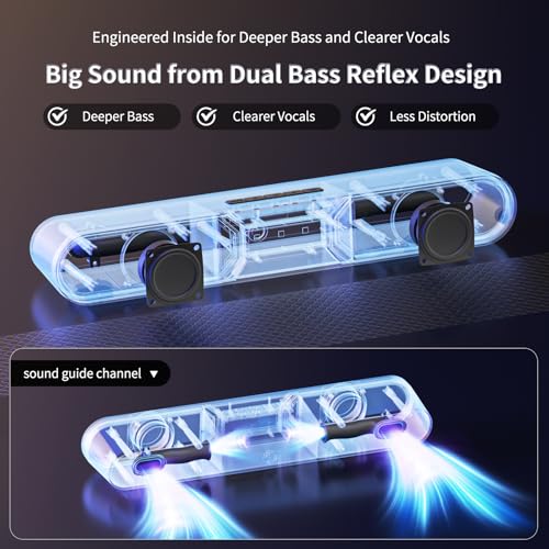 Computer Speakers for Desktop PC, Bluetooth PC Soundbar with Dual Bass Reflex for Monitor, USB Powered RGB Gaming Speakers with USB Wired Input, Stereo Sound for Laptop, Tablet and Desktop Setup