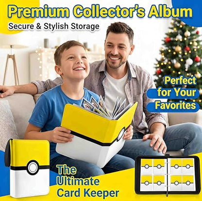 Card Binder 4 Pocket, Trading Card Holder Album Book, 50 Removable Sleeves Hold 400 Cards, PU Leather Zipper Portable Game Collection Card Case Ideal Gift (Yellow) - color: Yellow, size: Medium