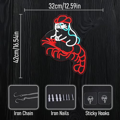 Cat Cowboy Lobster Neon Sign Dimmable Cowboy Shrimp LED Neon Light Cat Crawfish Light Up Sign for Wall Decor Home Club Party Hotel Bar Restaurant - style: Cat Cowboy Lobster
