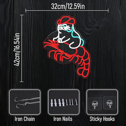 Cat Cowboy Lobster Neon Sign Dimmable Cowboy Shrimp LED Neon Light Cat Crawfish Light Up Sign for Wall Decor Home Club Party Hotel Bar Restaurant - style: Cat Cowboy Lobster