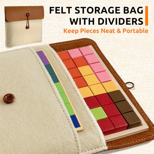 Wooden Memory Matching Game for Adults with Dementia, 13 Pieces | 20 Double-Sided Cards, 40 Patterns, 3 Levels, 8.27 x 8.27 in Board, Easy-Grip Sanded Tiles, Divided Storage Bag