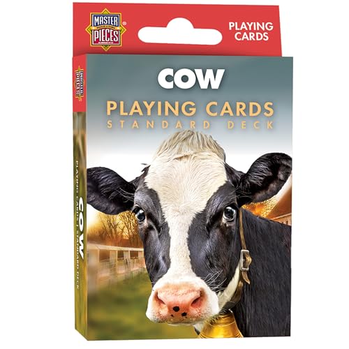 Masterpieces Cow Playing Cards Deck - Animal Themed Standard 54 Card Deck, Unique Cow Face Cards & Jokers, Retro Style, for Families & Adults - style: Cow