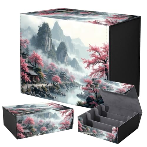 Strong Magnet for TCG MTG Commander Deck Box Playing Card Case Organizer Trading Card Case Creative Pattern Trading Card Storage Box for Collectible Games Up to 2400 Cards,Pink Trees And Mountains - color: Pink Trees And Mountains