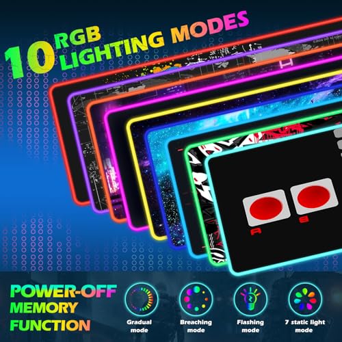 ToLuLu RGB Wireless Charging Gaming Mouse Pad, 7.5/10/15W LED Mouse Pad | Computer Keyboard Mat 10 Light Modes Mousepad, 800x300x4MM Extended Large Big Desk Pad Desk Mat, Game Console Buttons Black - color: Game Console Buttons Black