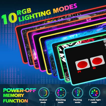ToLuLu RGB Wireless Charging Gaming Mouse Pad, 7.5/10/15W LED Mouse Pad | Computer Keyboard Mat 10 Light Modes Mousepad, 800x300x4MM Extended Large Big Desk Pad Desk Mat, Game Console Buttons Black - color: Game Console Buttons Black
