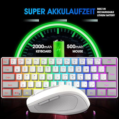 Snpurdiri 2.4G Wireless Gaming Keyboard and Mouse Combo, Include Mini 60% Mechanical Feel RGB Backlit Keyboard, Ergonomic Vertical Feel Small Wireless Mouse(Grey and White) - color: Grey White Combo
