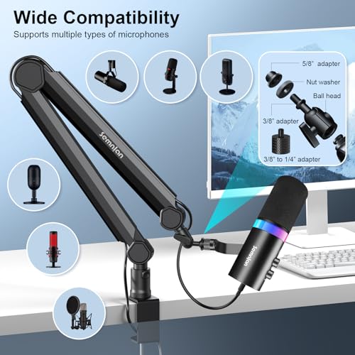 Microphone Arm,SEMNLAN LM08 Desk Adjustable Mic Boom Arm Stand,Suitable For Blue Yeti,Snowball iCE, HyperX QuadCast,SoloCast,Elgato Wave,Etc