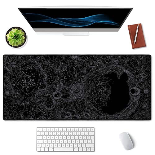 SSOIU Moon Topographic Map Extended Mouse Pad, XXL Gaming Mouse Pads, Large Big Mousepad Laptop Computer Keyboard Mat Desk Pad with Non-Slip Base Stitched Edge for Gaming Office, 35.5 x 15.7 inch - color: Moon Topographic Map