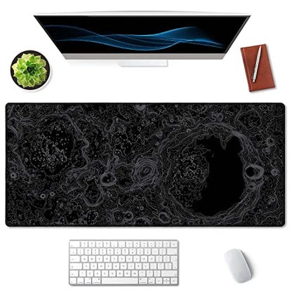 SSOIU Moon Topographic Map Extended Mouse Pad, XXL Gaming Mouse Pads, Large Big Mousepad Laptop Computer Keyboard Mat Desk Pad with Non-Slip Base Stitched Edge for Gaming Office, 35.5 x 15.7 inch - color: Moon Topographic Map