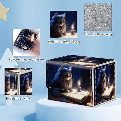for MTG Commander Deck Box,Card Deck Box for Trading Yugioh MTG,Fits 100 Double Sleeved Cards,PU Leather Strong Magnet Case for Magic Commander TCG CCG,Cute Cat Book - color: Cute Cat Book