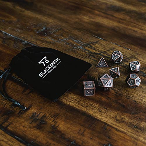 HEIMDALLR Metal DND Dice Set 7pcs - Indestructible Metal Dice Set w/Dice Bag; D&D Dice Set D&D (Dungeons and Dragons Dice Set) w/ D20 Dice - Blacksmith Craft Dice (Weathered Bronze) - color: 01 Burnished Bronze