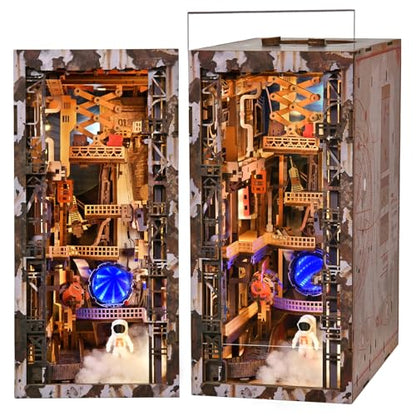 MiniCity Aerospace Foundry Book Nook Kit, Wooden Miniature House with LED | Build a space foundry in 8-10 hr; 341-piece kit includes LED, dust cover, glue/tools and guide for shelf display, ages 14+. - style: Aerospace Foundry