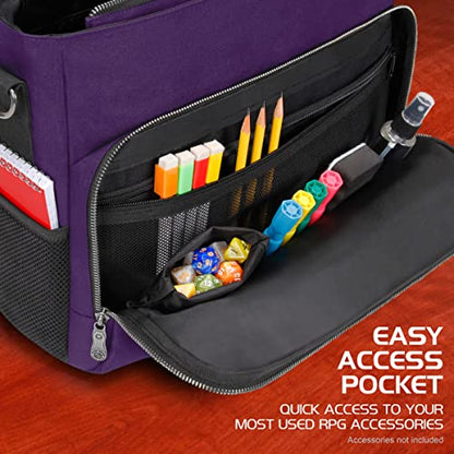 ENHANCE Collector's Edition RPG Player's Essentials DnD Bag - Dragon Hide Exterior Messenger Bag Fits 2-4 Books, Binders, Dice & Accessories, with 17 inch Laptop Slot, Battlemap Straps (Dragon Purple) - color: Dragon Purple