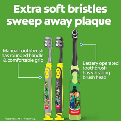 Colgate Kids Minecraft Toothbrush and Kids Toothpaste Gift Set, Includes Minecraft-Themed Battery Toothbrush, 2 Bubblegum Flavored Fluoride Toothpastes, and 2 Manual Toothbrushes - style: Minecraft