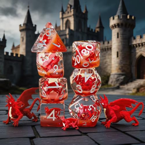 DND Resin Dice Set, Polyhedral D&D Red Dragon Dice Inclusion Dice for Dungeons and Dragons MTG RPG (Red Dragon) - color: Red Dragon