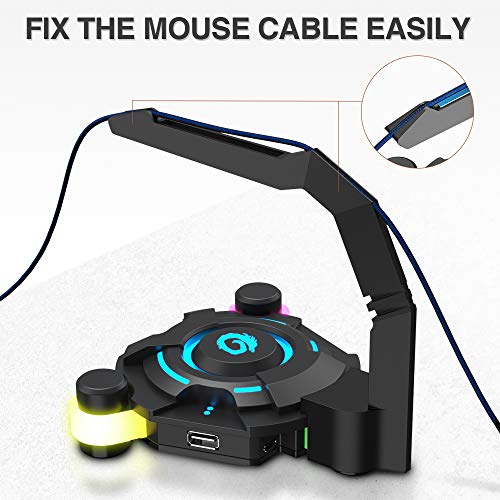 VersionTECH. Mouse Bungee - PC Gaming Mouse Cable Holder Cord Management, 4-Port USB Hub for MacBook Air, MacBook Pro, XPS, PC, Flash Drive, 2.4G Nano USB Receiver