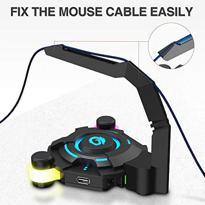 VersionTECH. Mouse Bungee - PC Gaming Mouse Cable Holder Cord Management, 4-Port USB Hub for MacBook Air, MacBook Pro, XPS, PC, Flash Drive, 2.4G Nano USB Receiver