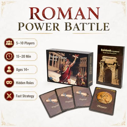 A & B GAMES Rome Tyrant Social Deduction Card Game for 5-10 Players, 14+ | Hidden roles and secret sides,Proposal voting each round,Bluffing debate and table talk,Quick setup with face-down play