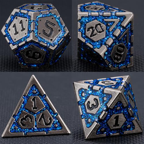 DND Metal Dice Set, Polyhedral Dice Set for RPG D&D Dice with Cracks Dungeons and Dragons Dice Set for RPG TTRPG D&D Die with Gift Case(Antique Nickel Blue) - color: Antique Nickel Blue-1