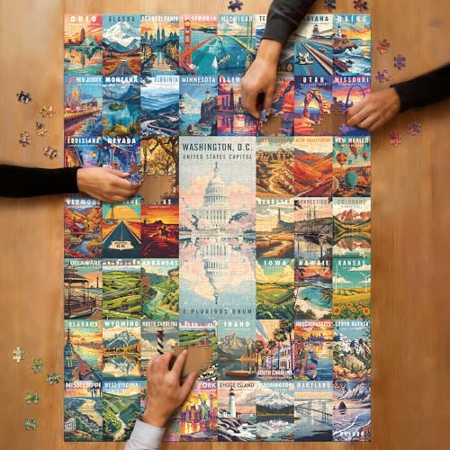 50 States & Washington, D.C. Jigsaw Puzzles for Adults 1000 Pieces, United States 1000 Piece Puzzle, Travel Poster Design of Family Puzzle,challenging Puzzle,USA States Puzzle