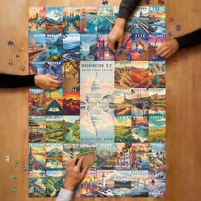 50 States & Washington, D.C. Jigsaw Puzzles for Adults 1000 Pieces, United States 1000 Piece Puzzle, Travel Poster Design of Family Puzzle,challenging Puzzle,USA States Puzzle