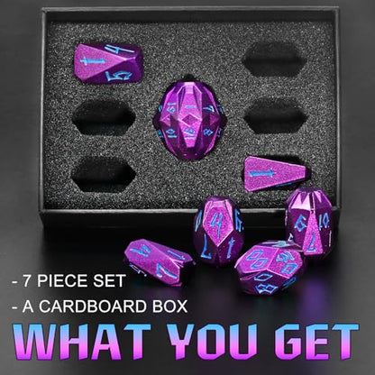 FONVGOGO Dungeons and Dragon DND Dice Set, Metal Dice Set D and D with Cardboard Box RPG Dice for Role Playing Games Gifts (Purple Blue) - color: S Purple Blue