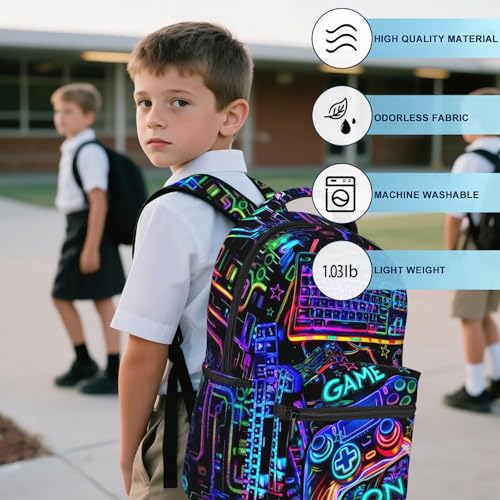 Gamepad School Backpack for Boys Video Game Boys Backpack for Kids Children Teens Elementary Middle School Students Bookbag Ages 6-18 Lightweight Adjustable Back Pack - color: Game on