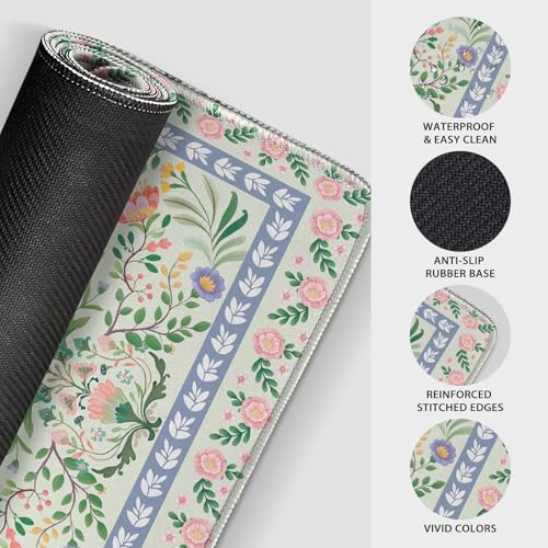 Green Floral Desk Mat Large Mouse Pad 31.5"x15.7" Non-Slip | Extended Mousepad, Non-Slip Rubber Base , Stitched Edges, for Computer/Laptop/Office/Home - color: Green Floral
