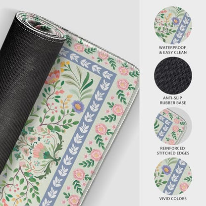 Green Floral Desk Mat Large Mouse Pad 31.5"x15.7" Non-Slip | Extended Mousepad, Non-Slip Rubber Base , Stitched Edges, for Computer/Laptop/Office/Home - color: Green Floral
